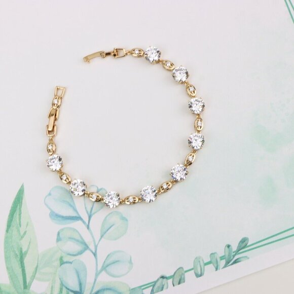 "Elegant Round Zircon Rose Gold Bracelet with Sparkling Finish, XPBL0921 - Picture 3 of 12